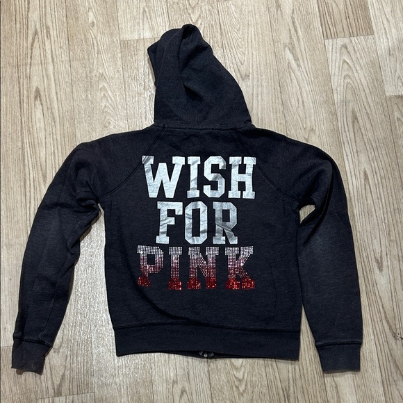 PINK Victoria's Secret Black Hoodie with Dog Logo Bling rhinestone - Picture 1 of 3